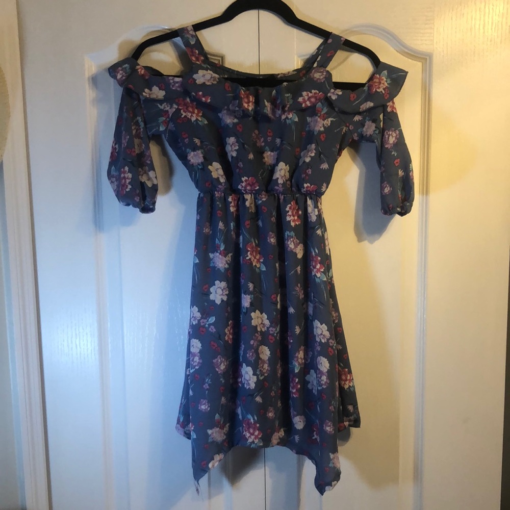 Ransom Girls Cold Shoulder Blue Floral Dress